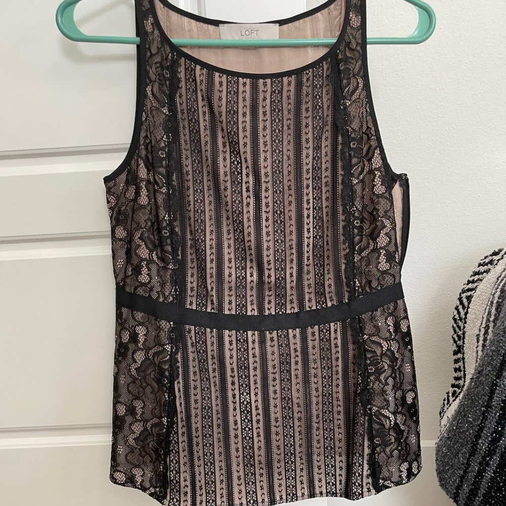 LOFT Black and Cream Lace Blouse